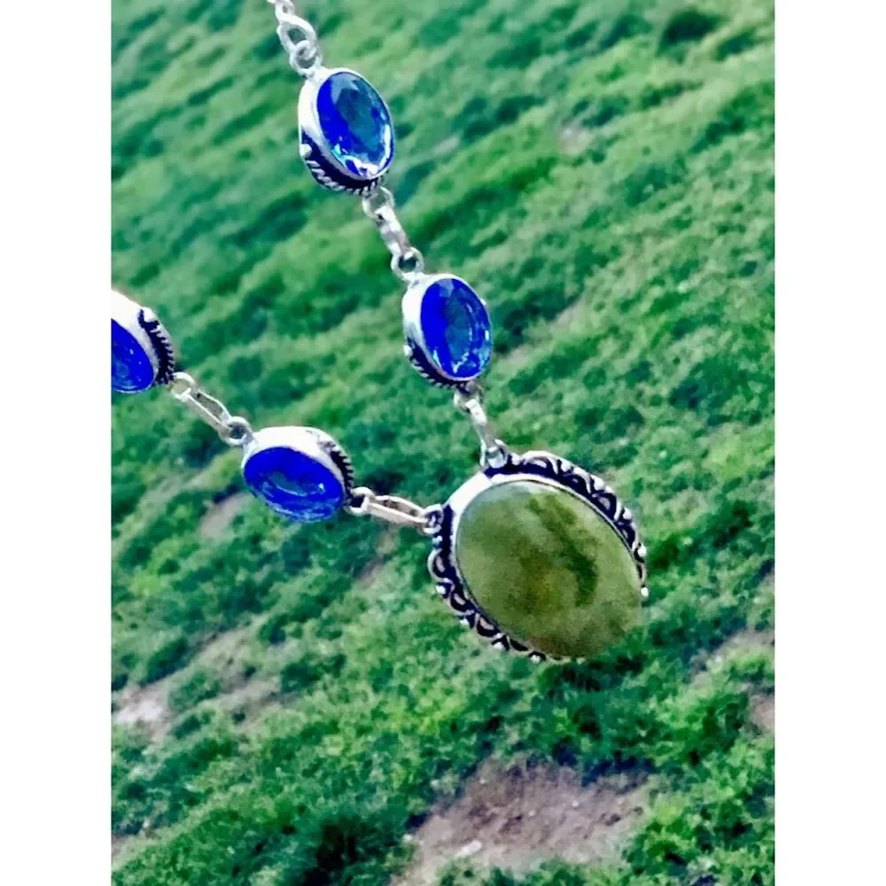 One-of-a-Kind Green Gary Jasper & Topaz Statement Necklace | Boho Woowoo woman